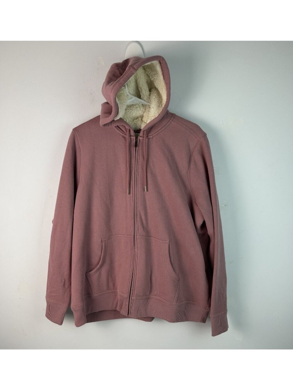L.L.Bean Sherpa Lined Full Zip Hoodie Pink Fleece Sweatshirt Women’s Xl Cozy